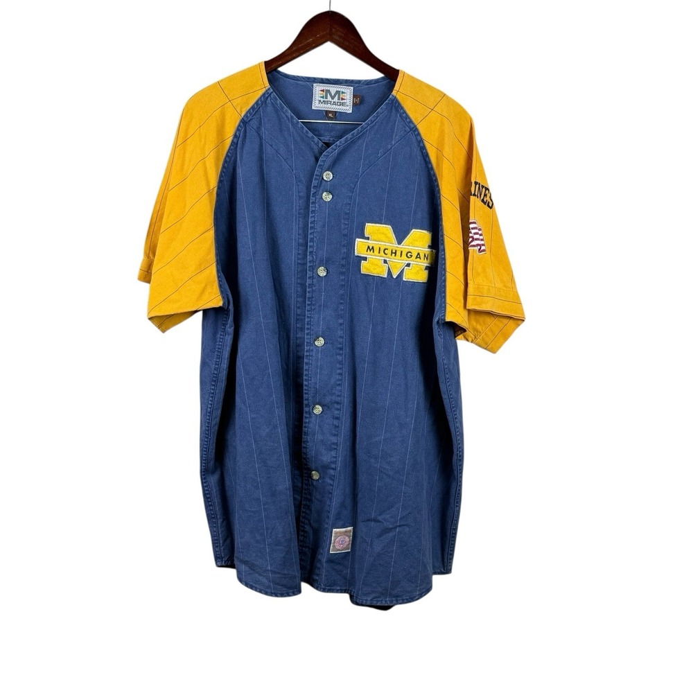 Vintage 1990s Michigan Wolverines Mirage Pin Stripe Baseball Jersey‎ Mens XL